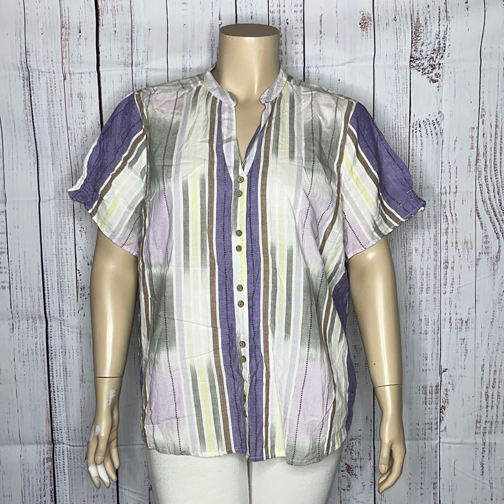 Essentials by Maggie NWT Size 26/28 Purple Stripe Button Down Shirt Top